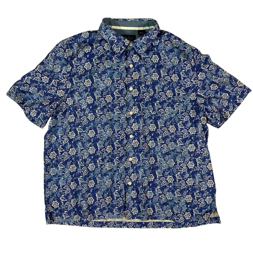 Nat Nast Luxury Originals Silk Button Shirt Blue Floral‎ Print XXL